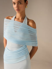 Semi-Sheer Elastic Mesh Ruched Maxi Dress