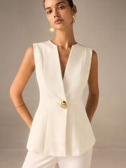 Single Button V-Neck Vest
