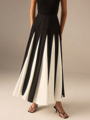 Color-Blocked Midi Skirt with Insert Panels