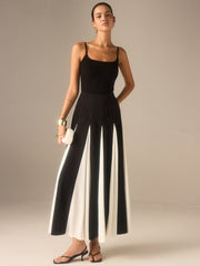 Color-Blocked Midi Skirt with Insert Panels