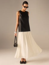 Two-Tone Faux Leather Chiffon Pleated Dress