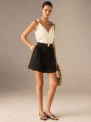 Metal Detail High-Waisted Shorts