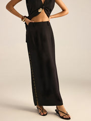 Metal Eyelet Detail Maxi Skirt