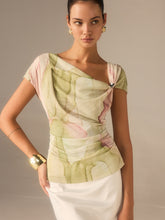 Print Asymmetric Neckline Top