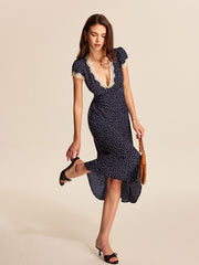 Polka Dot Lace-Trim Dress