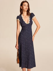 Polka Dot Lace-Trim Dress