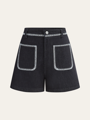 Contrast Trim Denim Shorts