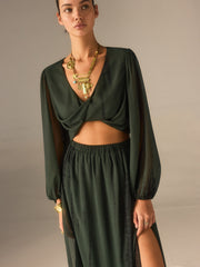 Chiffon Crop Top and Slit Maxi Skirt Set