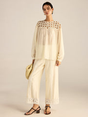 Semi-Sheer Crochet Tencel Blouse