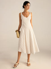 Striped Asymmetriccal Hem Midi Dress