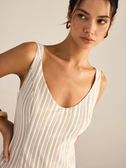 Striped Asymmetriccal Hem Midi Dress