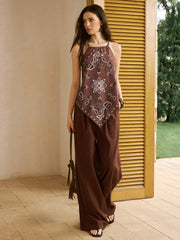 Boho Print Halter Neck Backless Top