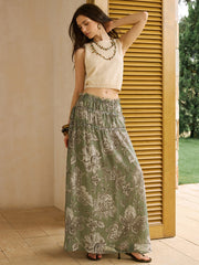 Boho Print Chiffon Maxi Skirt with Ruffle Details