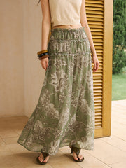 Boho Print Chiffon Maxi Skirt with Ruffle Details