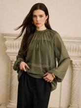 Semi-Sheer Chiffon Lace Trim Blouse