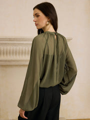 Semi-Sheer Chiffon Lace Trim Blouse