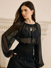 Sheer Chiffon Smocked Waist Blouse