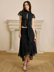 Scarf Neckline Chiffon Skirt Set