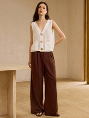 Crochet Button-Front Knit Vest