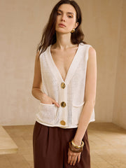 Crochet Button-Front Knit Vest