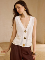 Crochet Button-Front Knit Vest