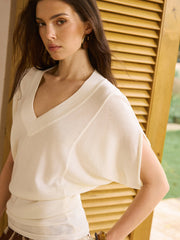 V-Neck Waist-Cinching Knit Top