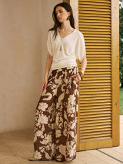 Vintage Printed Linen Wide-Leg Pants