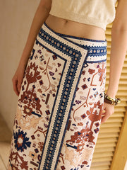 Boho Printed Wrap Midi Skirt