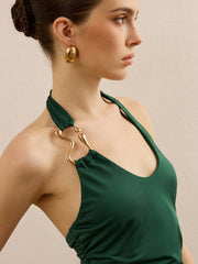 Metal Detailed Halter Neck Backless Top