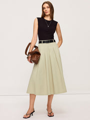 Belted Pleated Two-Tone Midi Dresses