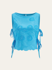 Tie-detail Floral Embroidery Top