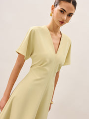 V-Neck Short Sleeve Midi Dress