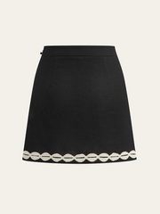 Color-Block Woven-Trim Wrap Mini Skirt