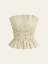 Cotton & Linen Strapless Smocked Peplum Top