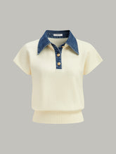 Denim Collar Cinched Knit Top