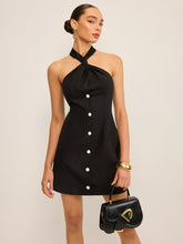 Halter Neck Button-Front Mini Dress