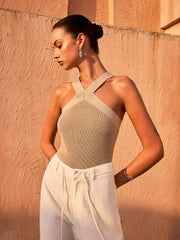 Cross-Strap Knit Halter Top