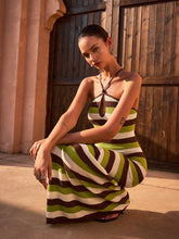 Striped Halter Backless Knit Maxi Dress