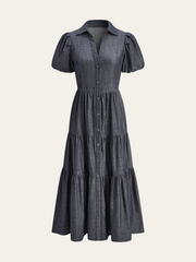Puff Sleeve Tiered Button-Front maxi Dress