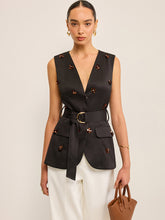 Belted Vest with 3D Sequin Flower Embellishments