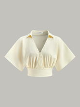 Ruched Short Sleeve Collared Top