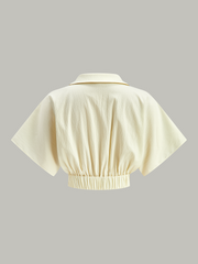 Ruched Short Sleeve Collared Top