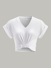 Ribbed V-Neck Knotted Crop Top