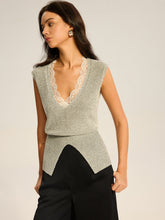 Lace-Trimmed Waist-Cinching Knitted Vest