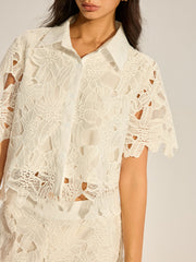 Lace Crochet Cut-Out Top and Wide-Leg Pants Set