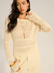 Mesh-Knit Long-Sleeve Sweater