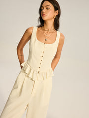 Textured Peplum Top and Wide-Leg Pants Set