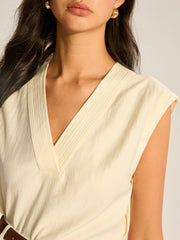 Sleeveless V-Neck Top with Piped Trim
