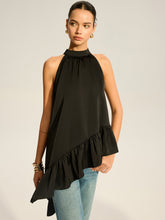 Asymmetric Ruffle Hem Halter Top