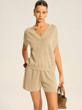 Semi-Sheer V-Neck Top and Drawstring Shorts Set